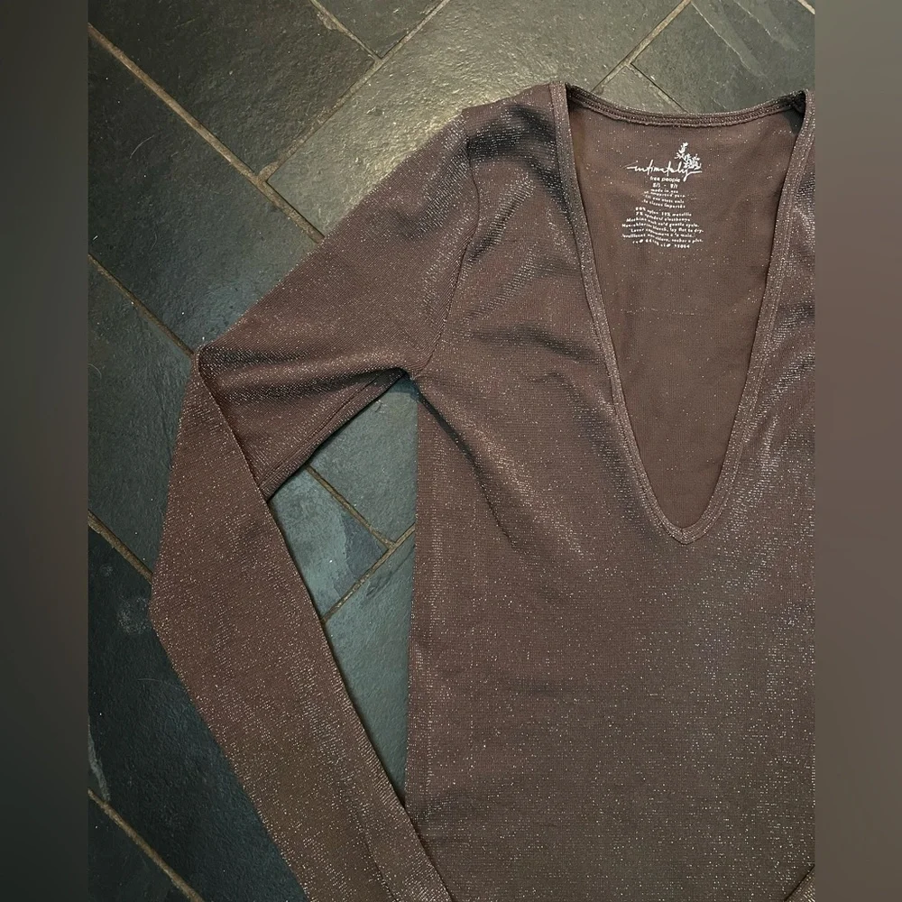 Free people brown shimmer deep v top